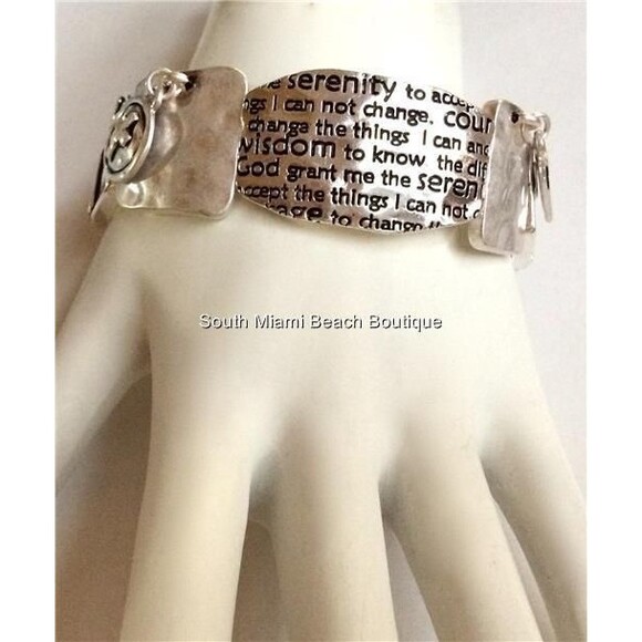 Serenity Prayer Bracelet Silver Plated Message AA Al-Anon NA Adjustable Stretch - Picture 5 of 12